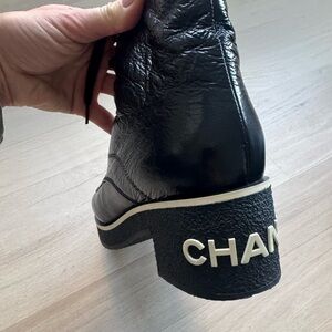 CHANEL Black Lace-Up Leather Boots